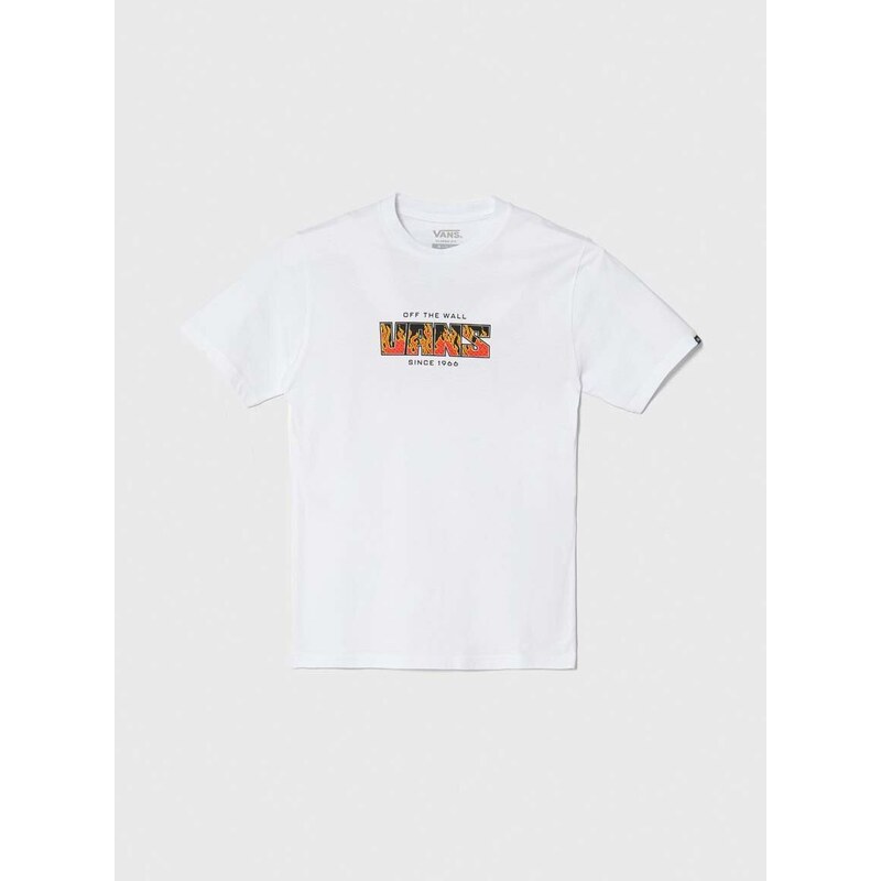 Dětské bavlněné tričko Vans DIGI FLAMES SS bílá barva, s potiskem