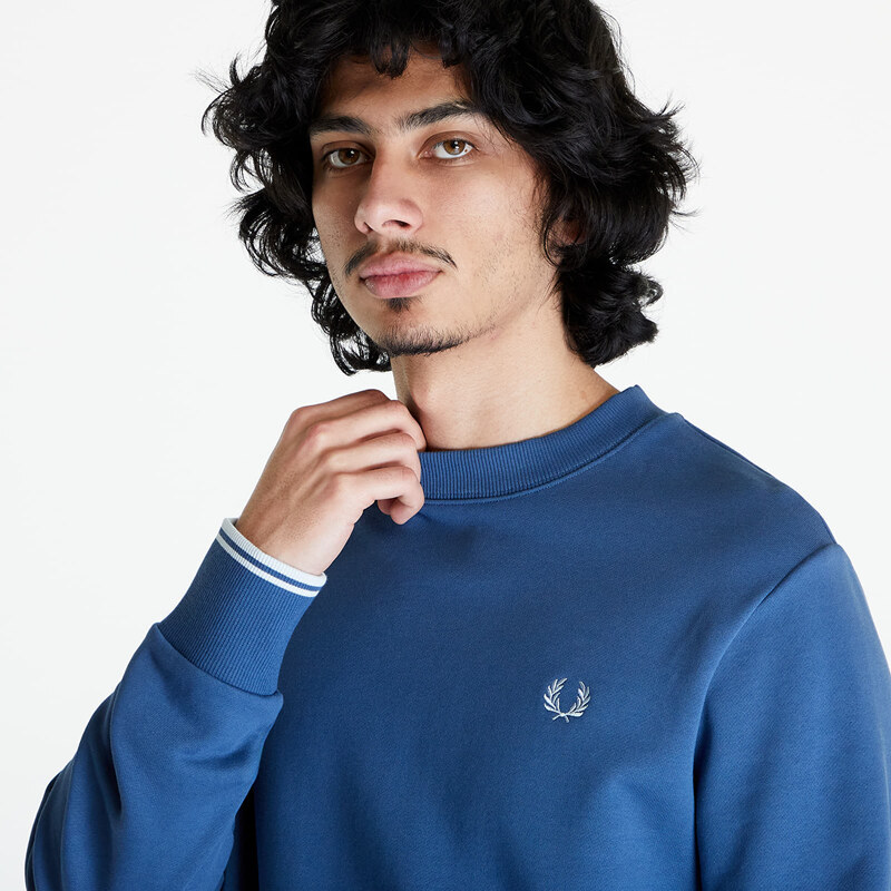 Pánská mikina FRED PERRY Crew Neck Sweatshirt Midnight Blue/ Lghice