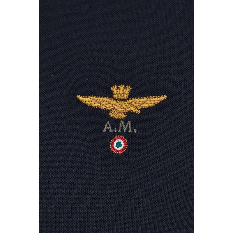 Bavlněné polo tričko Aeronautica Militare tmavomodrá barva, s aplikací