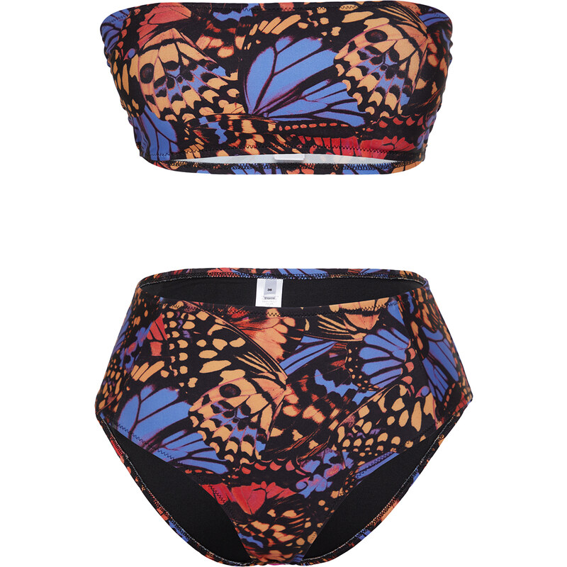 Trendyol Animal Print Strapless High Waist Hipster Bikini Set