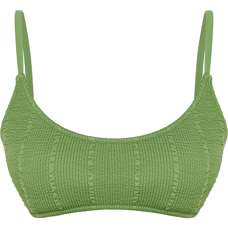 Trendyol Green Strapless Textured Bikini Top