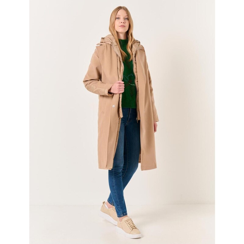 Jimmy Key Beige Loose Fit Hooded Midi Coat