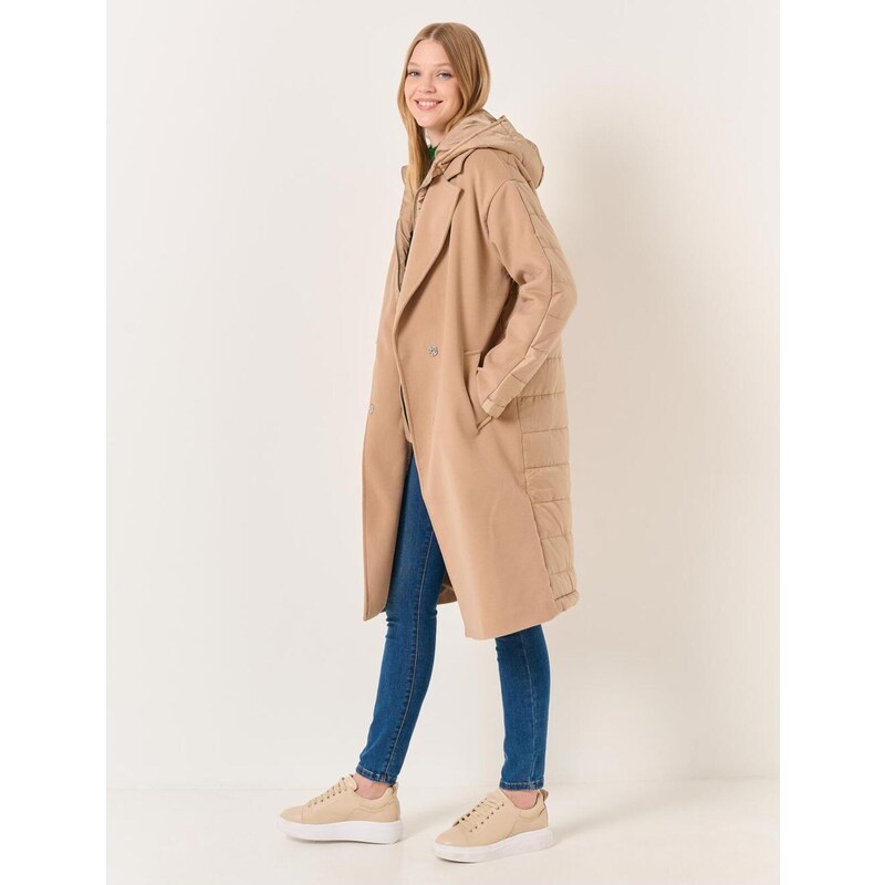 Jimmy Key Beige Loose Fit Hooded Midi Coat