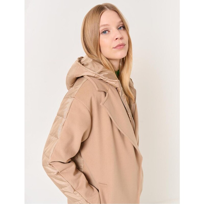 Jimmy Key Beige Loose Fit Hooded Midi Coat