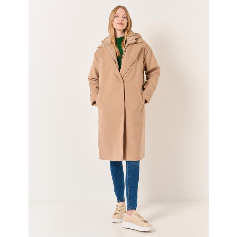 Jimmy Key Beige Loose Fit Hooded Midi Coat