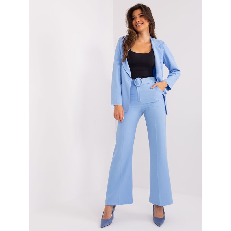 Fashionhunters Světle modré oblekové kalhoty s kapsami
