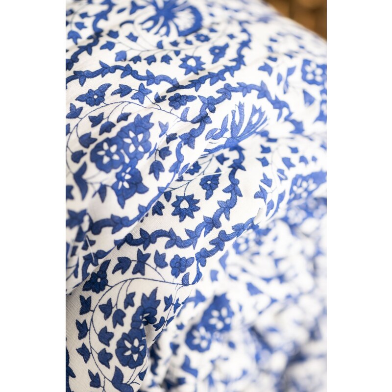 IB LAURSEN Prošívaný přehoz Clara Blue/White Pattern 130 x 170 cm