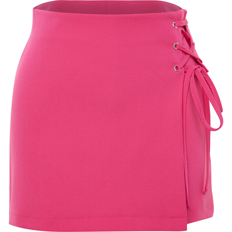 Trendyol Fuchsia Tie and Eyelet Detailed Woven Shorts Skirt