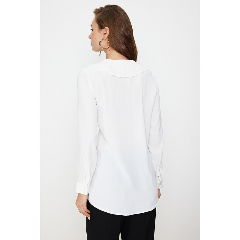 Trendyol White Ruffle Collar Crepe Stylish Woven Shirt