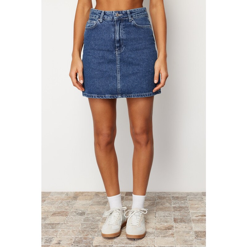 Trendyol Blue High Waist Mini Denim Skirt