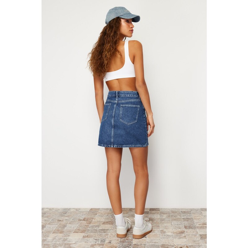 Trendyol Blue High Waist Mini Denim Skirt