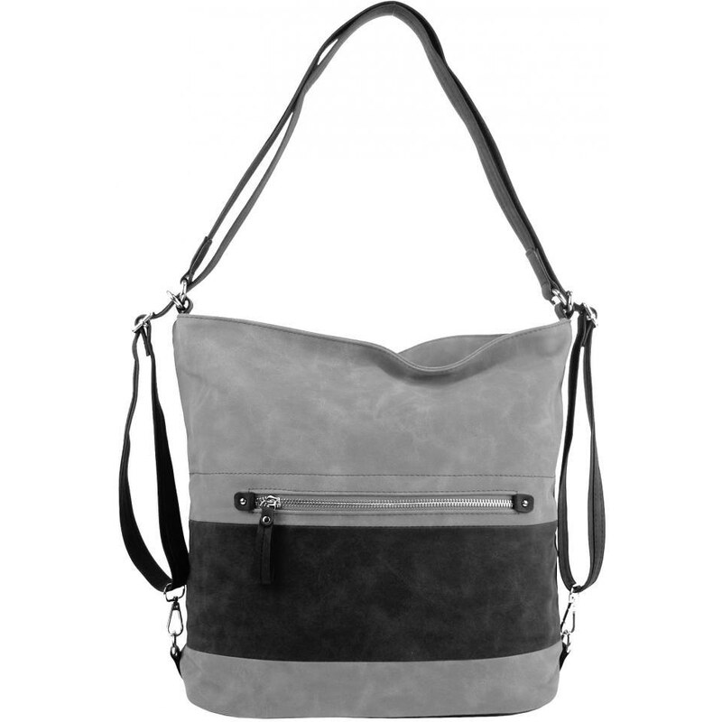 BELLA BELLY Velká dámská kabelka přes rameno / batoh světle šedá / černá