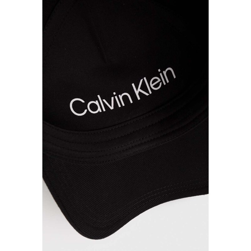 Bavlněná baseballová čepice Calvin Klein černá barva, s aplikací