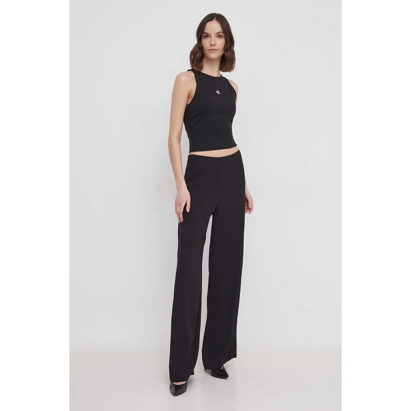 Kalhoty Calvin Klein Jeans dámské, černá barva, široké, high waist