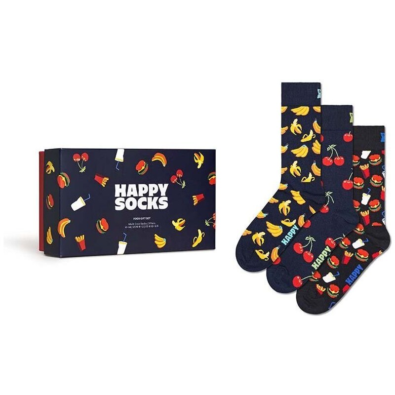 Ponožky Happy Socks Gift Box Food 3-pack tmavomodrá barva