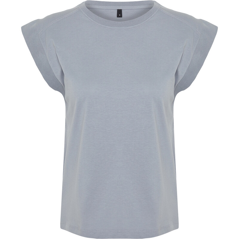 Trendyol Gray Ribbed Detailed Moon Sleeve Basic Knitted T-Shirt