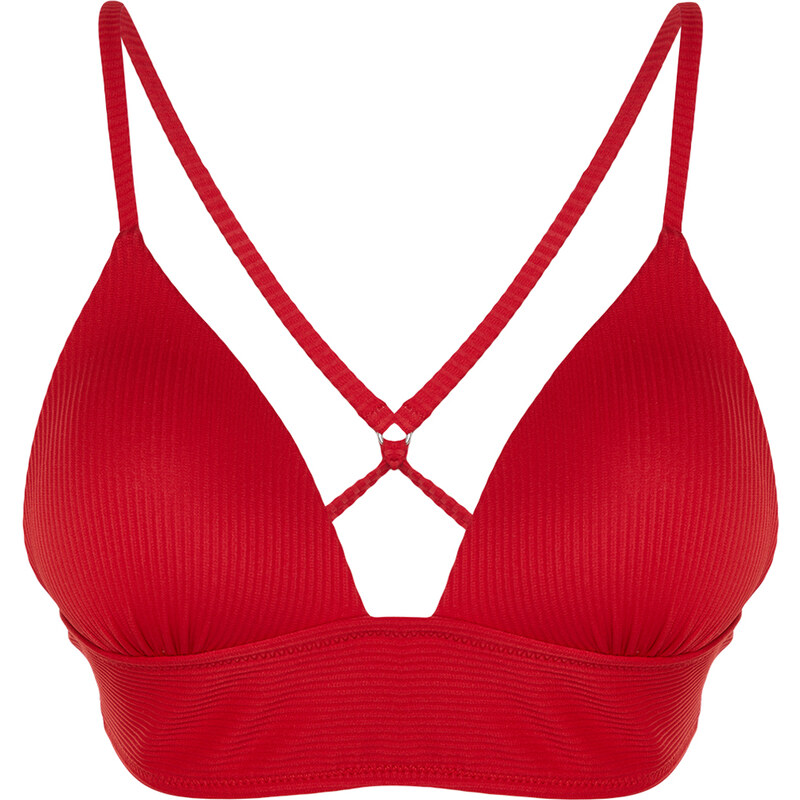 Trendyol Red Triangle Push Up Textured Bikini Top