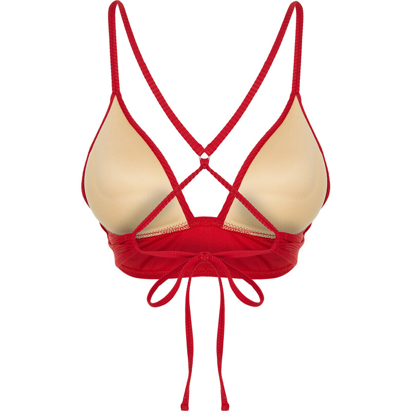 Trendyol Red Triangle Push Up Textured Bikini Top