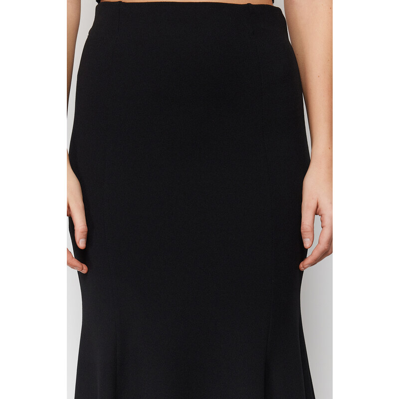 Trendyol Black Skirt Ruffled Normal Waist Midi Elastic Knitted Skirt