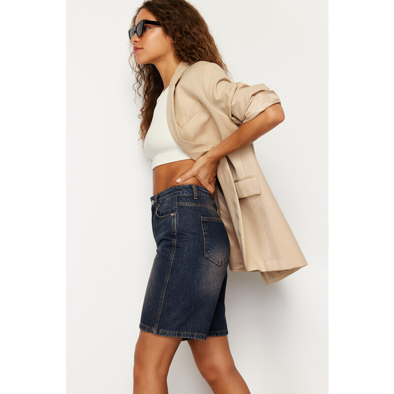 Trendyol Dark Blue More Sustainable Pale Effect Vintage Denim Shorts & Bermuda