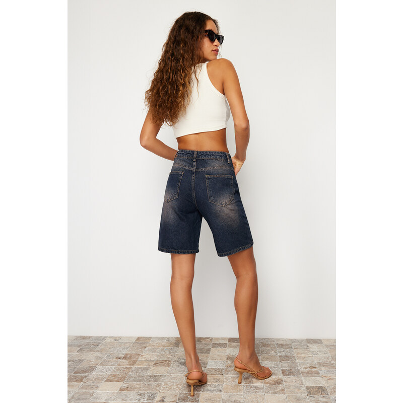 Trendyol Dark Blue More Sustainable Pale Effect Vintage Denim Shorts & Bermuda