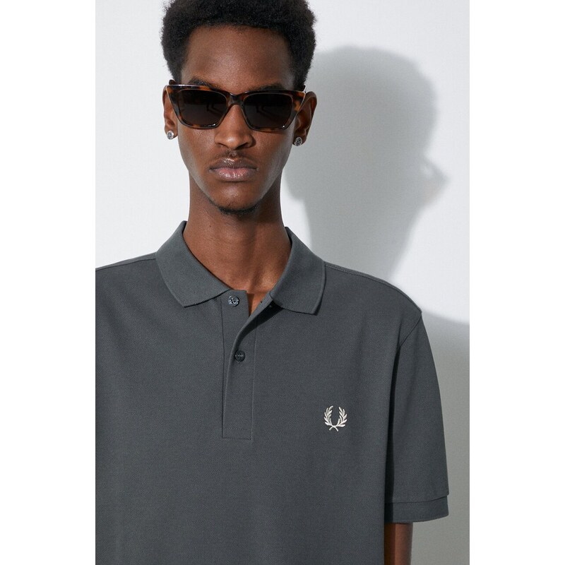 Bavlněné polo tričko Fred Perry Plain Shirt zelená barva, s aplikací, M6000.U98