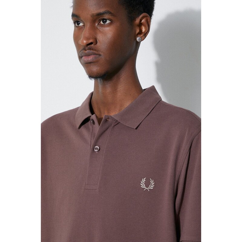 Bavlněné polo tričko Fred Perry Plain Shirt hnědá barva, s aplikací, M6000.U85