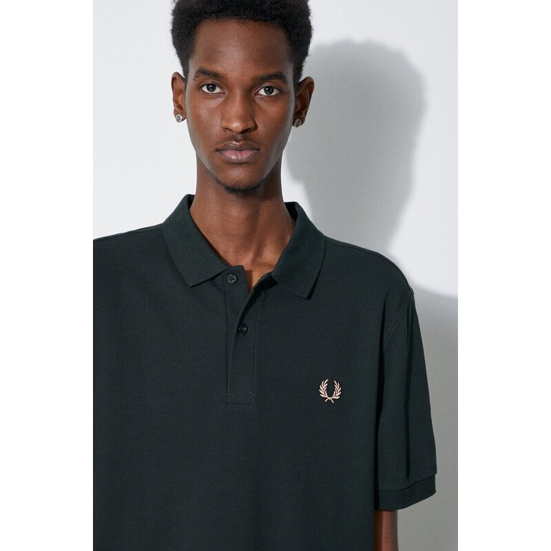 Bavlněné polo tričko Fred Perry Plain Shirt zelená barva, s aplikací, M6000.V10