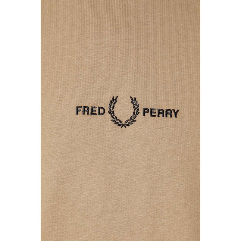 Bavlněné tričko Fred Perry Embroidered T-Shirt béžová barva, s aplikací, M4580.363