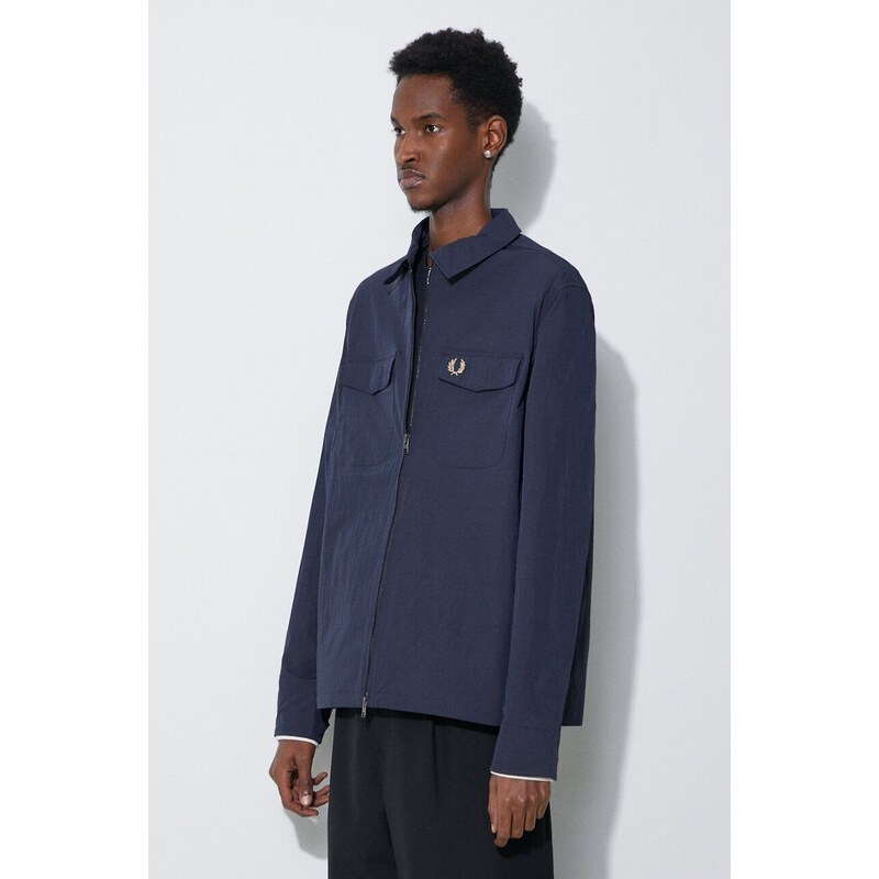 Bunda Fred Perry Zip Overshirt pánská, tmavomodrá barva, přechodná, M5684.608