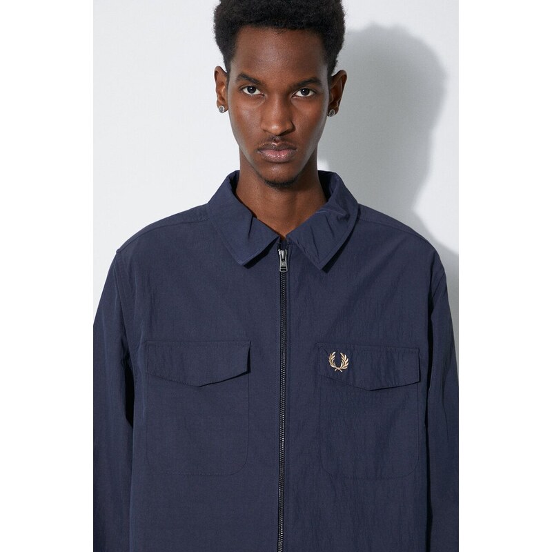 Bunda Fred Perry Zip Overshirt pánská, tmavomodrá barva, přechodná, M5684.608