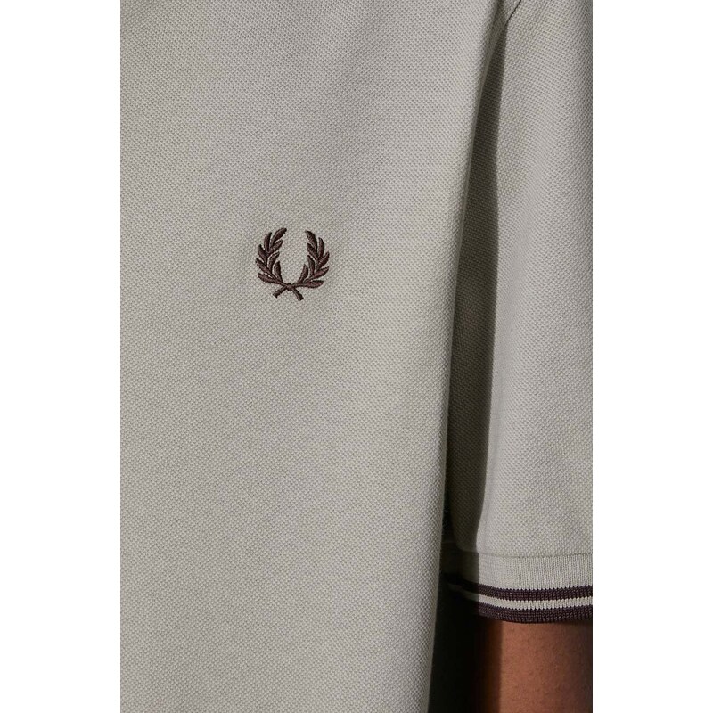 Bavlněné polo tričko Fred Perry Twin Tipped Shirt šedá barva, s aplikací, M3600.U84