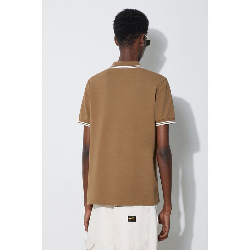 Bavlněné polo tričko Fred Perry Twin Tipped Shirt hnědá barva, s aplikací, M3600.U90