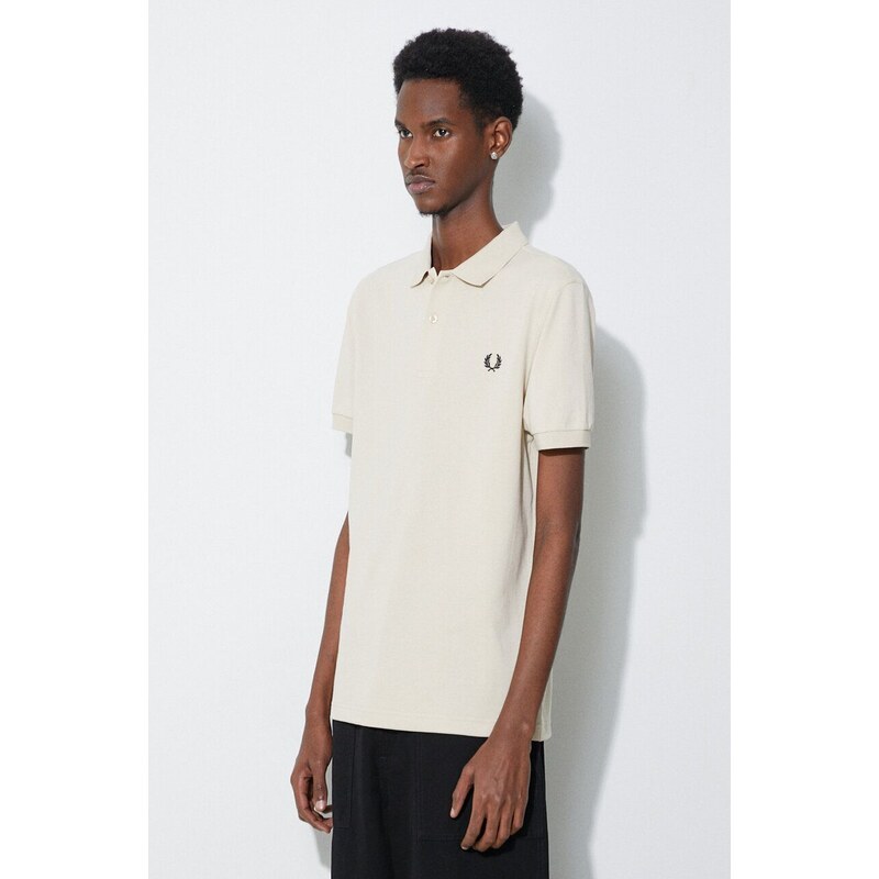 Bavlněné polo tričko Fred Perry Plain Shirt béžová barva, s aplikací, M6000.T04