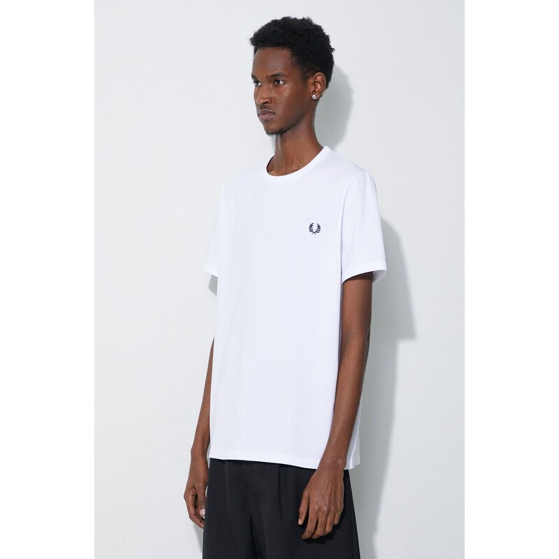 Bavlněné tričko Fred Perry Ringer T-Shirt bílá barva, s aplikací, M3519.100