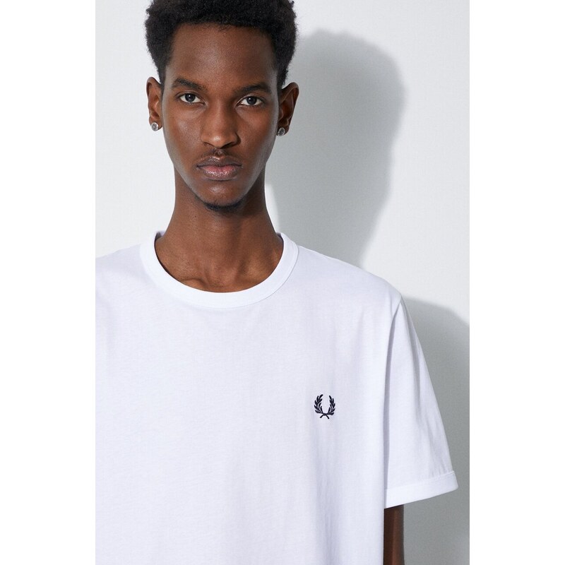 Bavlněné tričko Fred Perry Ringer T-Shirt bílá barva, s aplikací, M3519.100