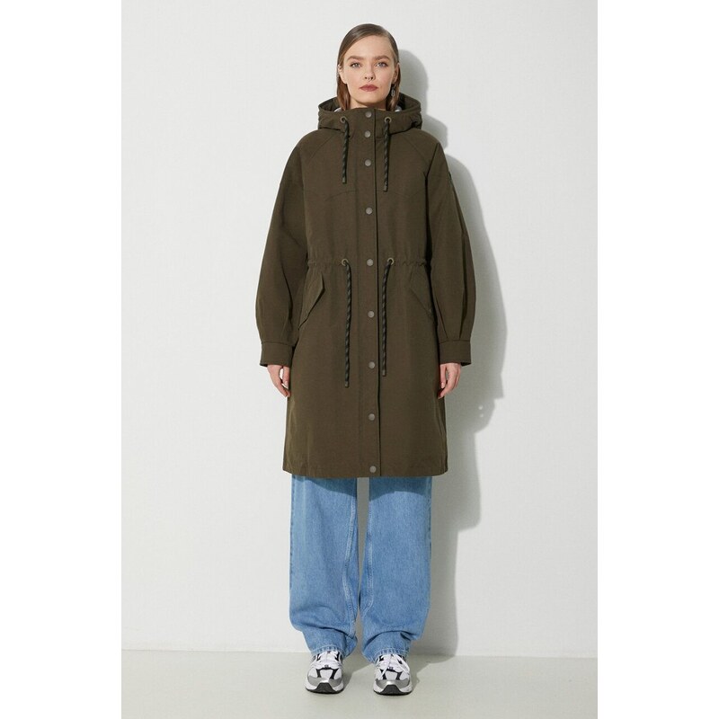 Bunda Woolrich Check Lined Long Parka dámská, zelená barva, zimní, CFWWOU0854FRUT3490