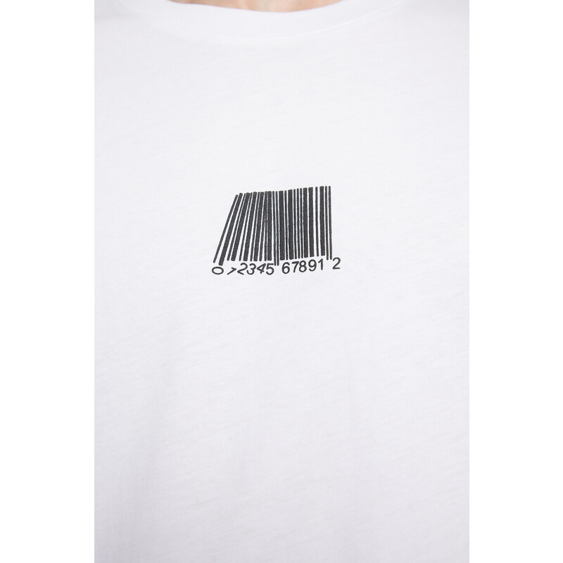 Trendyol White Oversize/Wide Cut Fluffy Text Printed 100% Cotton T-Shirt