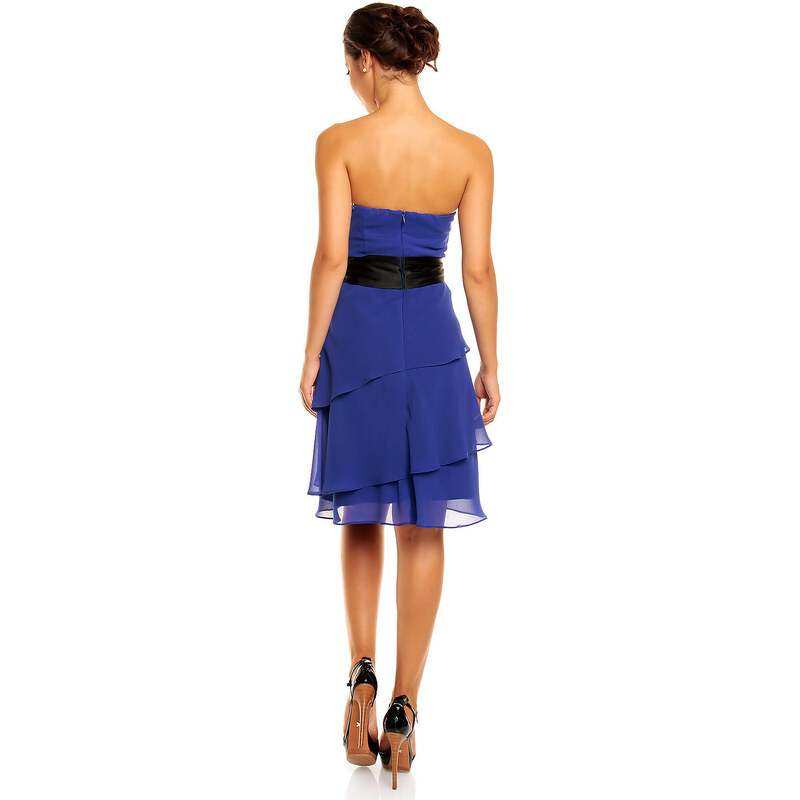 Společenské šaty korzetové značkové MAYAADI s mašlí a sukní s volány modré - Modrá - MAYAADI