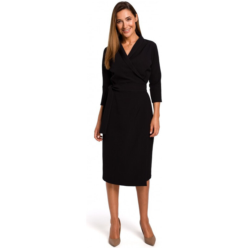 model 15100772 Zavinovací šaty s vázáním černé - STYLOVE