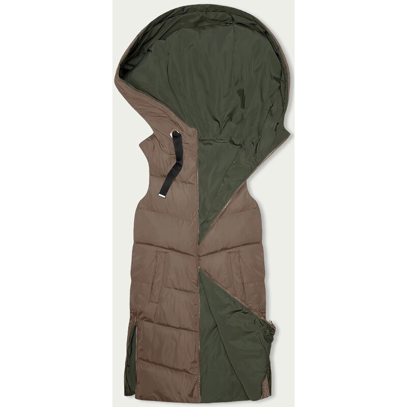 SWEST Dámská dlouhá oboustranná vesta béžovo-khaki (B8159-12) 90412575