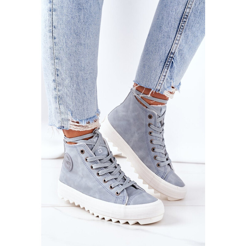 Big Star Shoes Women's Leather Warm Sneakers Big Star EE274115 Light Blue