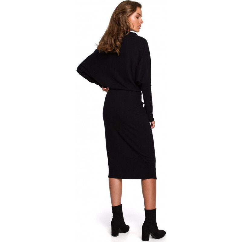 Dámské pletené šaty s límečkem S245 černé - Stylove