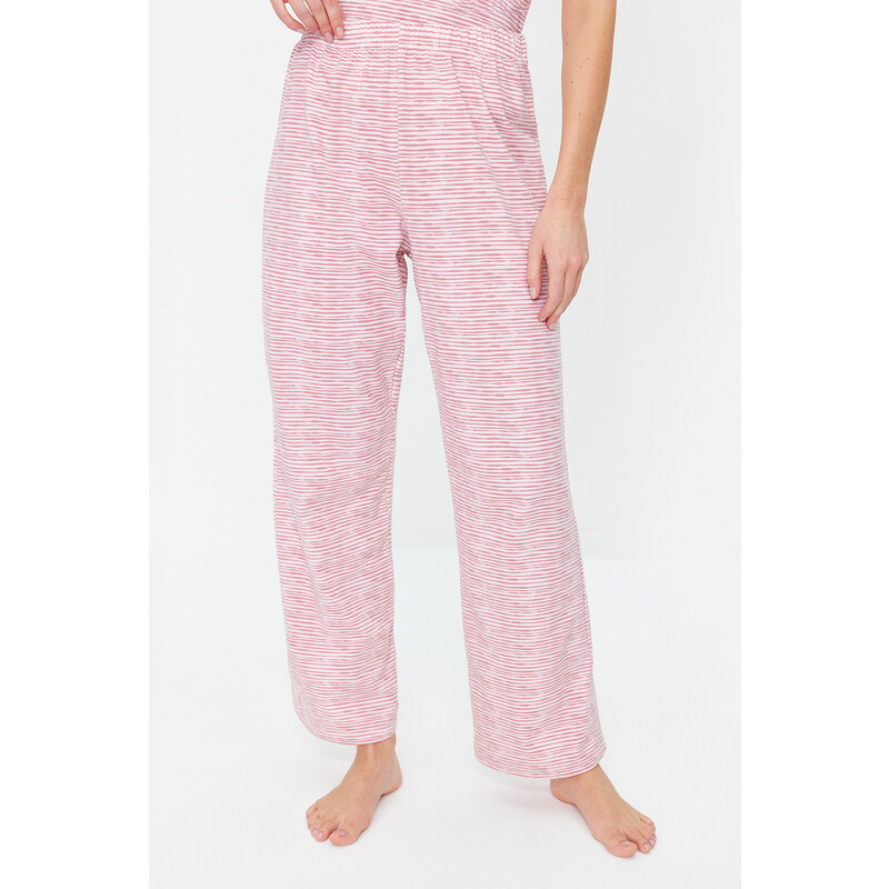 Trendyol Powder Striped Lace Detailed Cotton Singlet-Pants Knitted Pajamas Set