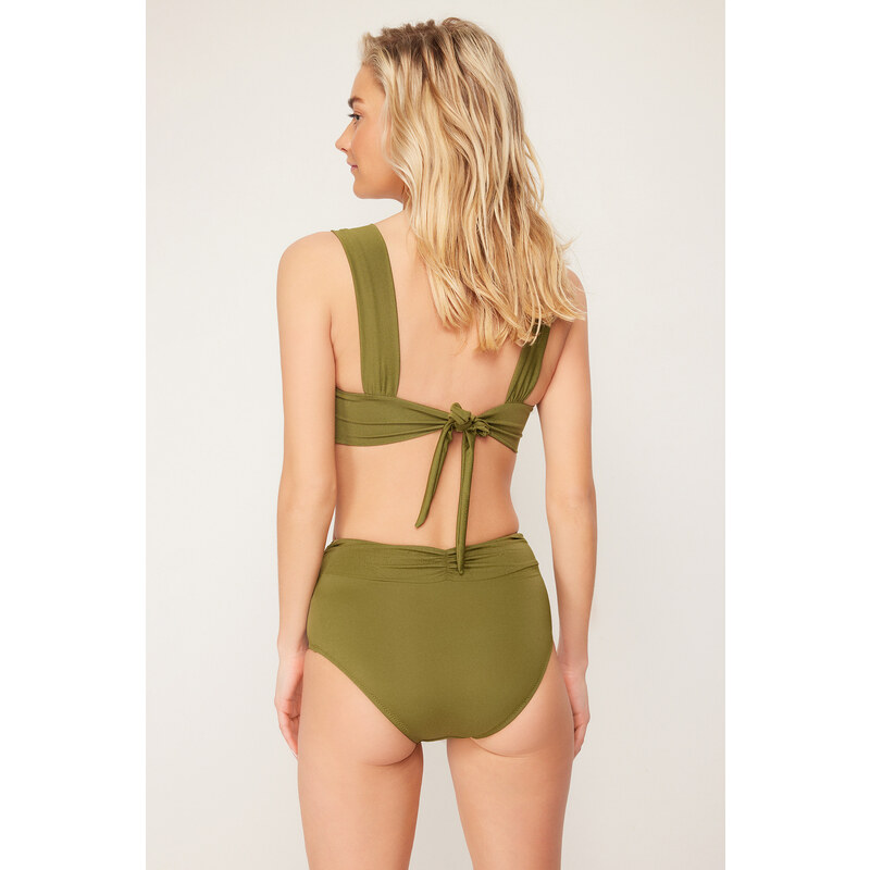 Trendyol Khaki Gathered High Waist Hipster Bikini Bottom