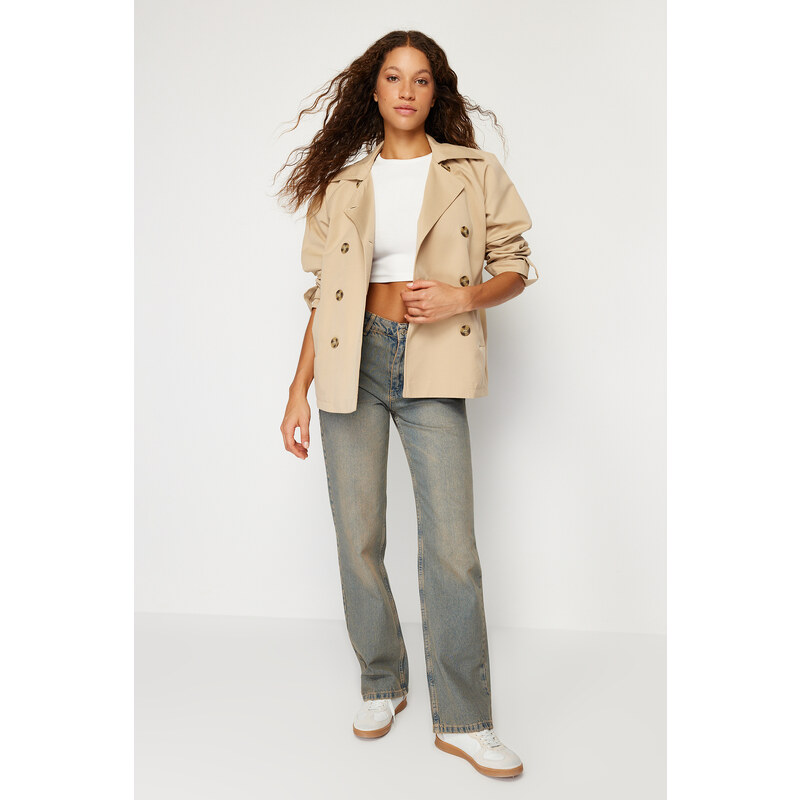 Trendyol Beige Oversize Wide Cut Trench Coat