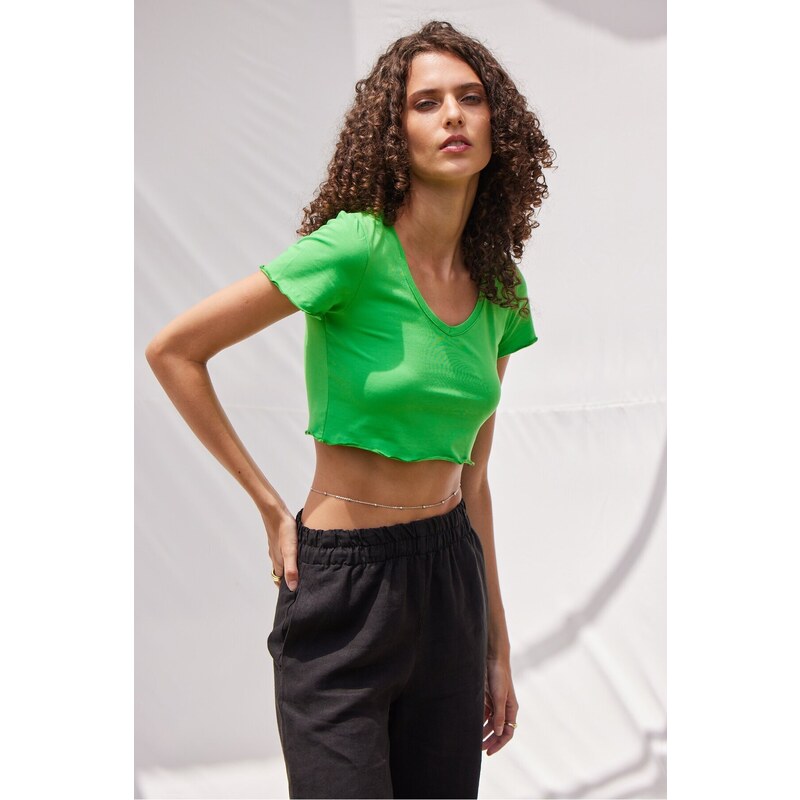 VATKALI V-Neck Crop Top Green