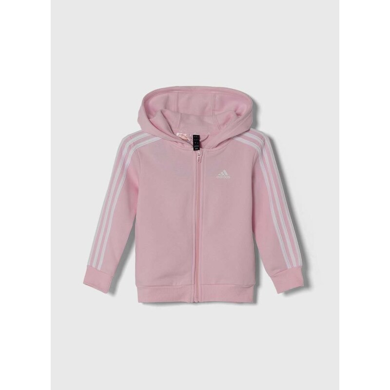 Mikina adidas růžová barva, s kapucí, hladká