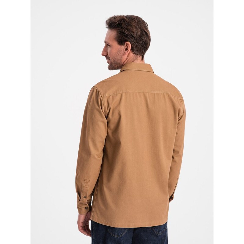 Ombre Clothing Ležérní kamelová košile s kapsami na knoflíky V2 SHCS-0146