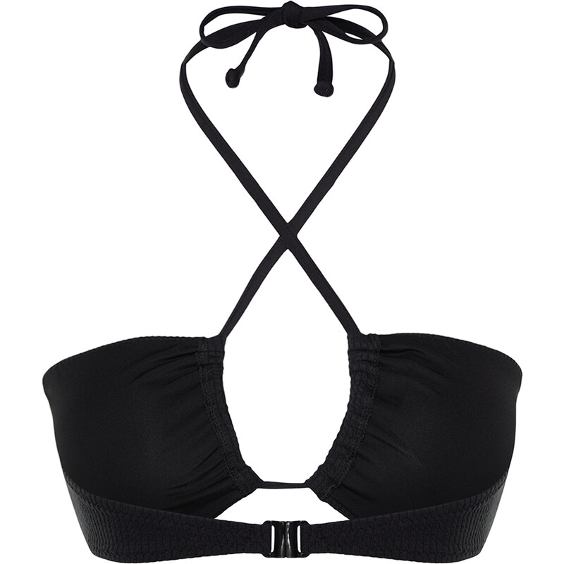 Trendyol Black Strapless Cut Out/Window Textured Bikini Top